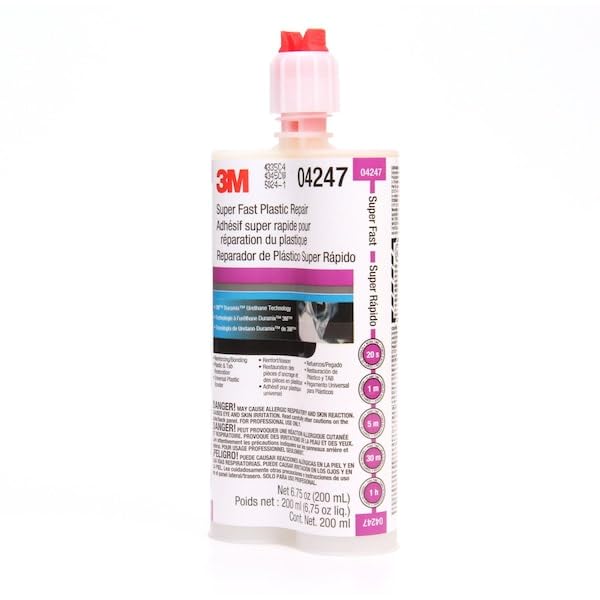 3M Super Fast Plastic Repair, 04247, Tranlucent Color, Ready-To-Use, Two-Part Epoxy Finishing Adhesive, 200 mL/6.75 fl oz Cartridge