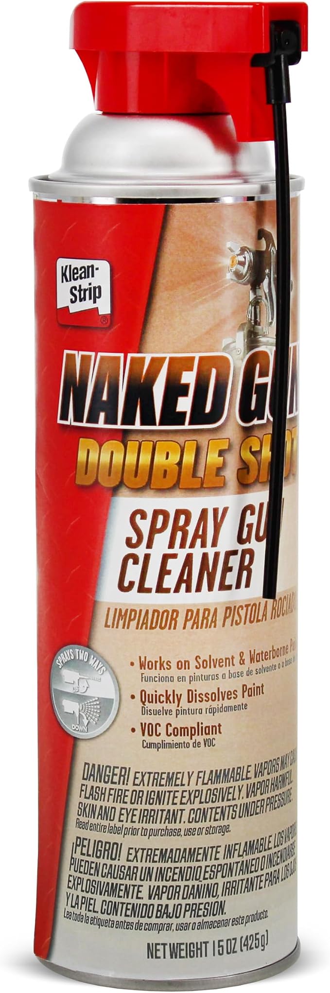 KLEAN-STRIP Naked Gun Spray Gun Cleaner, Powerful Aerosol, Solvent & Waterborne Paint Remover, No Residue, 15oz Aerosol
